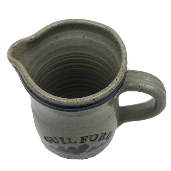 Salt Glazed Pottery Pitcher GUILFORD Est.1689 Stoneware Gray Cobalt Blue Leaves - Picture 2 of 12
